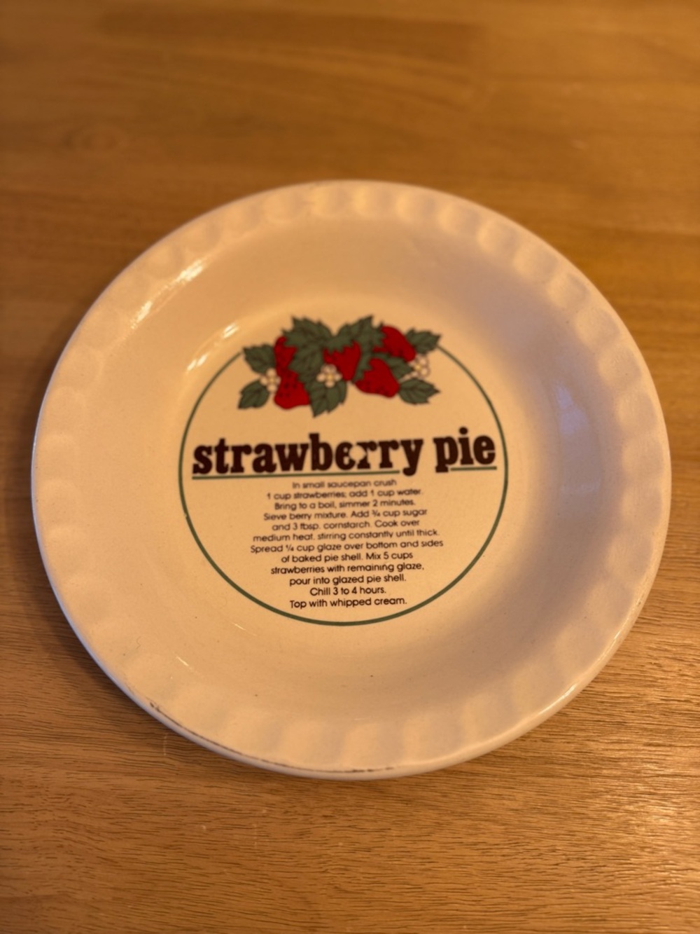 Vintage Ceramic Baking Plate 10-inch White Strawberry Pie Recipe
